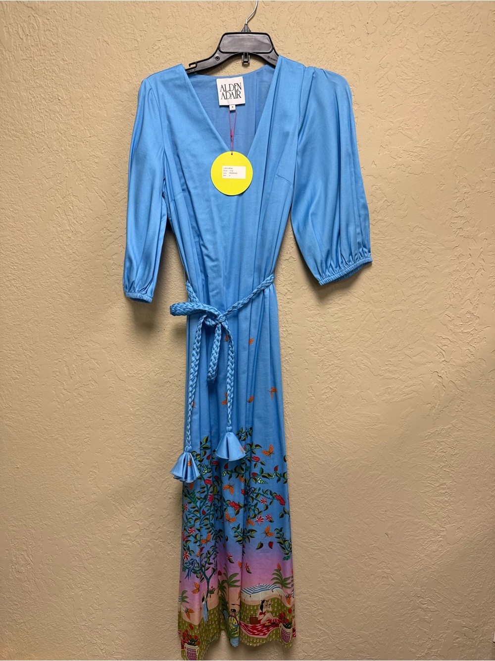 Blue Floral Maxi Dress with Waist Tie